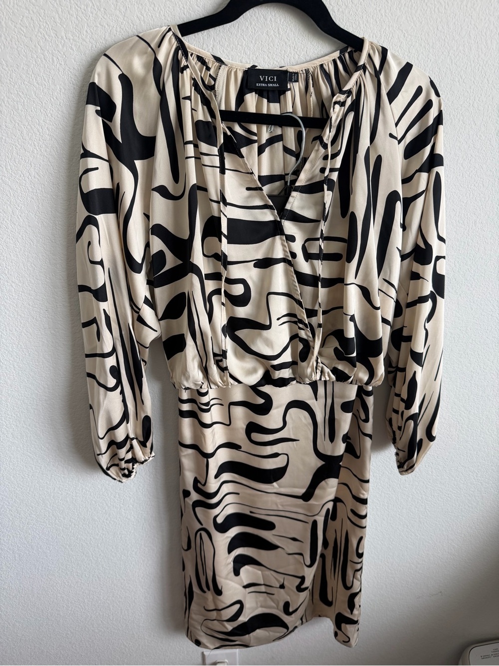 Vici Cream Coord Set with Black Abstract Swirl Print